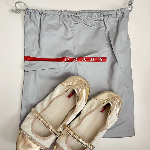 Prada Cream Off White Light Gold mary jane ballet flats 35 - Picture 7 of 8
